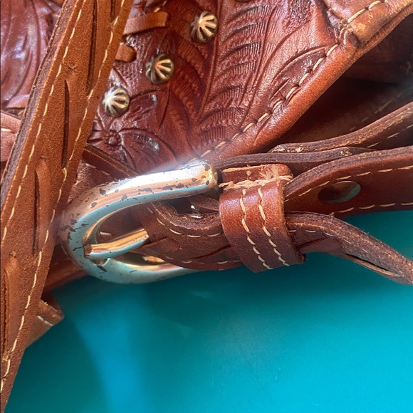 American West Western Cowgirl Brown Leather Embossed Shoulder Bag - Picture 6 of 11